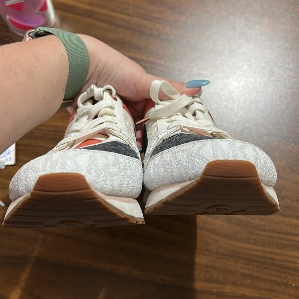 Michael Kors Billie Metallic Platform Trainer Coral and Blue Sneakers